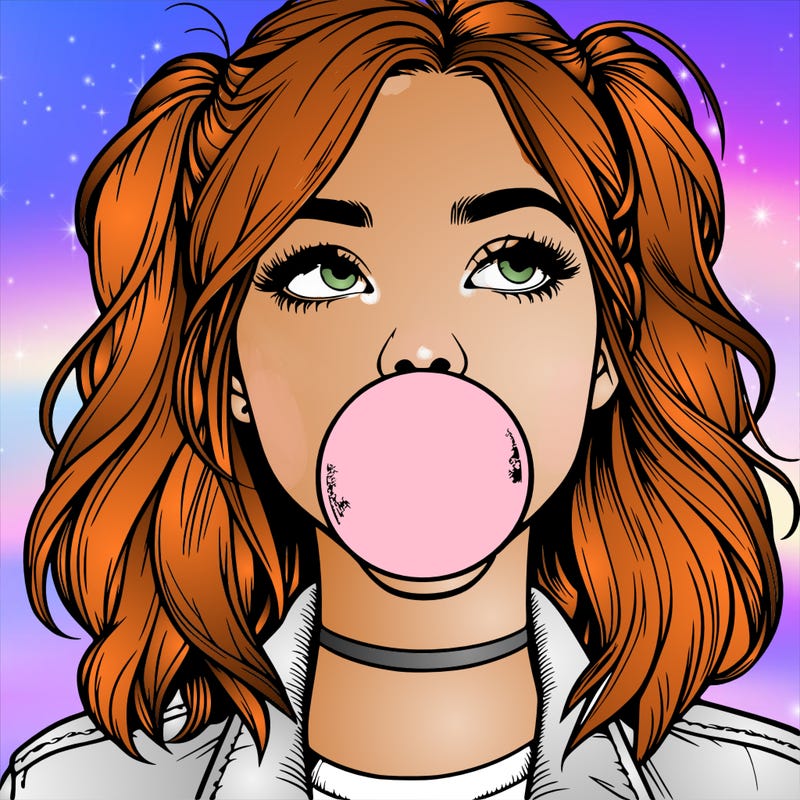 realististic girl blowing bubble -gum