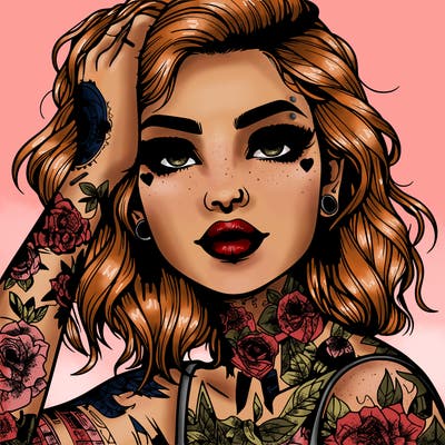 realistic girl with tattoos all over