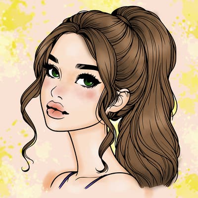 realistic girl with a ponytail on her hair and lips