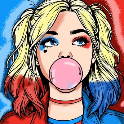 realististic girl blowing bubble -gum