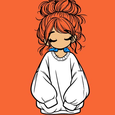 girl with baggy sweatshirt and messy bun