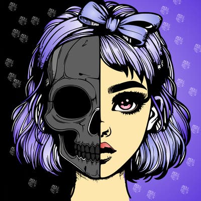 realistic girl with half skull mask