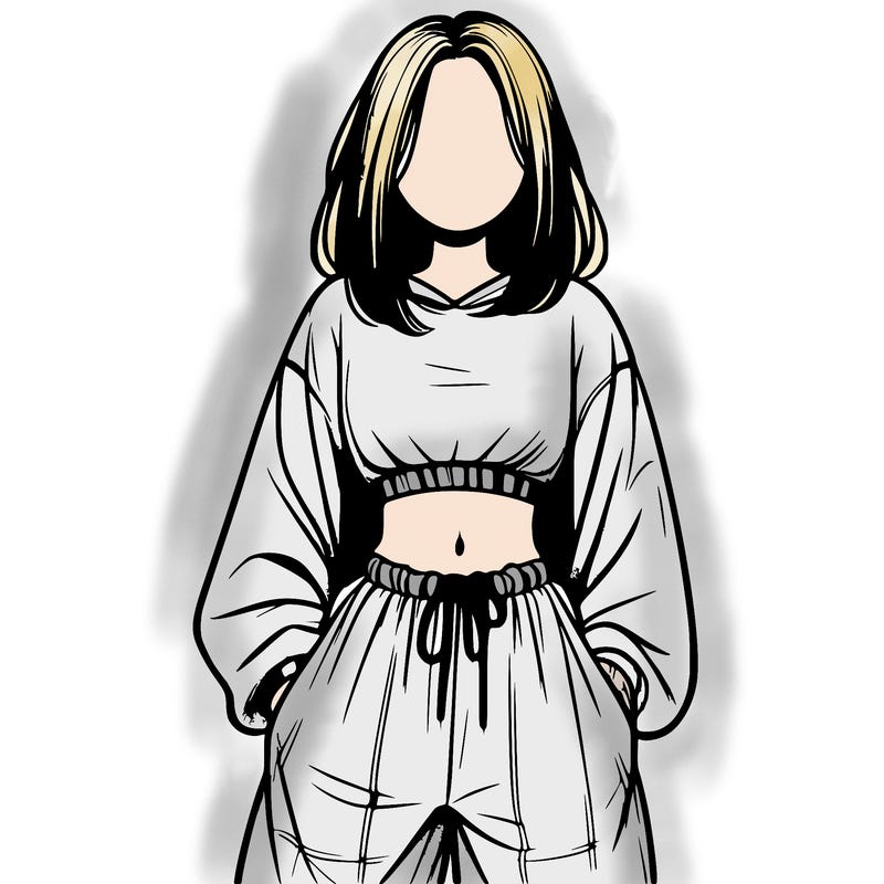 realistic girl faceless with baggy pants and a crop top