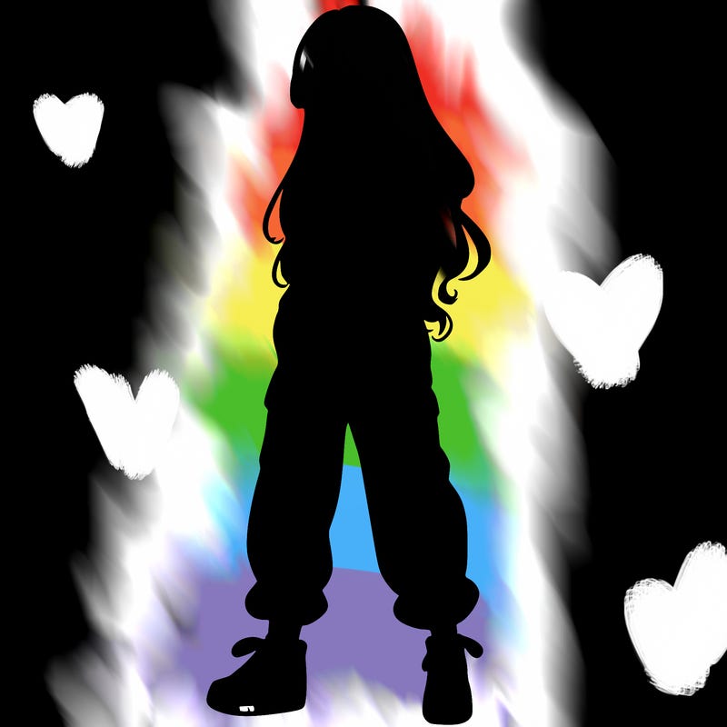 girl in baggy pants crop top and long hair