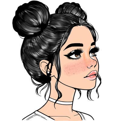 realistic girl with buns on the top of her head
