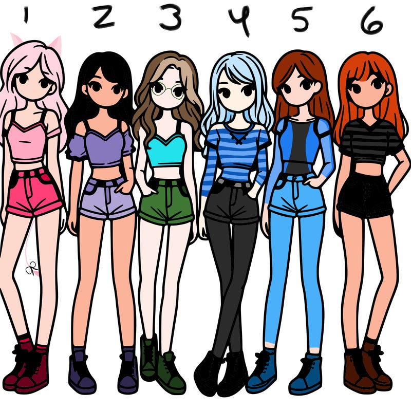 a group of girls wearing crop tops and shorts