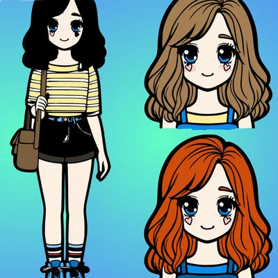 girl with medium length hair wearing a striped shirt with jean shorts and sneakers with brackets age 12