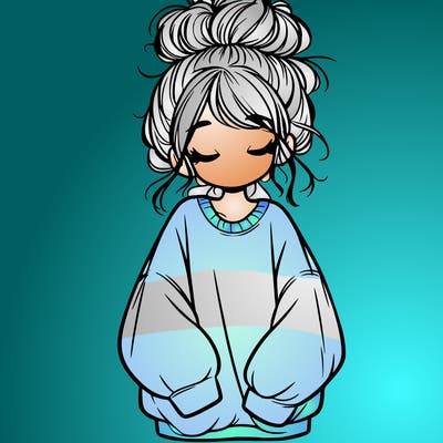 girl with baggy sweatshirt and messy bun