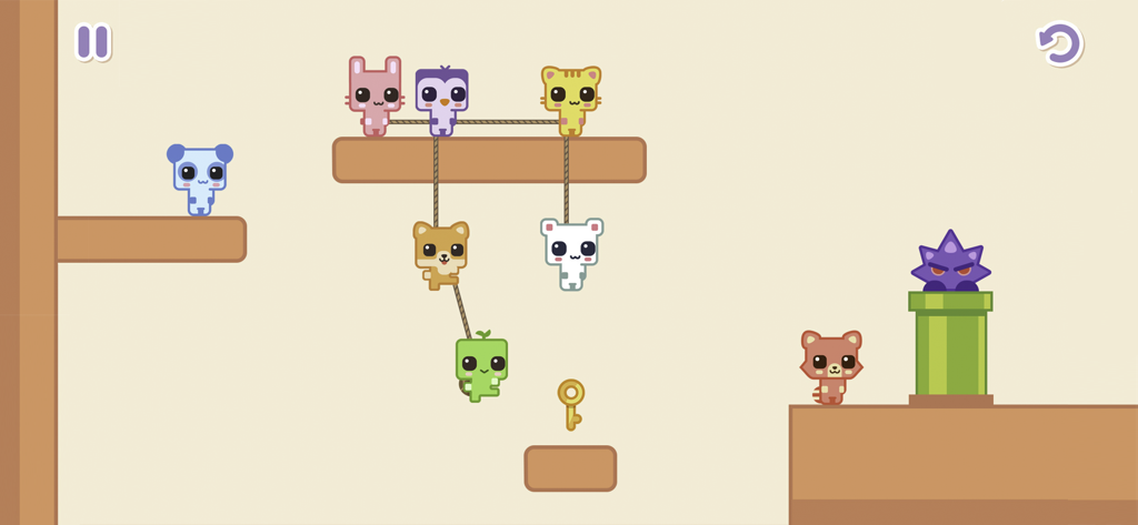Online Cats – Multiplayer Park - Cute blocky animal characters cooperating in a platformer puzzle game level to get a key