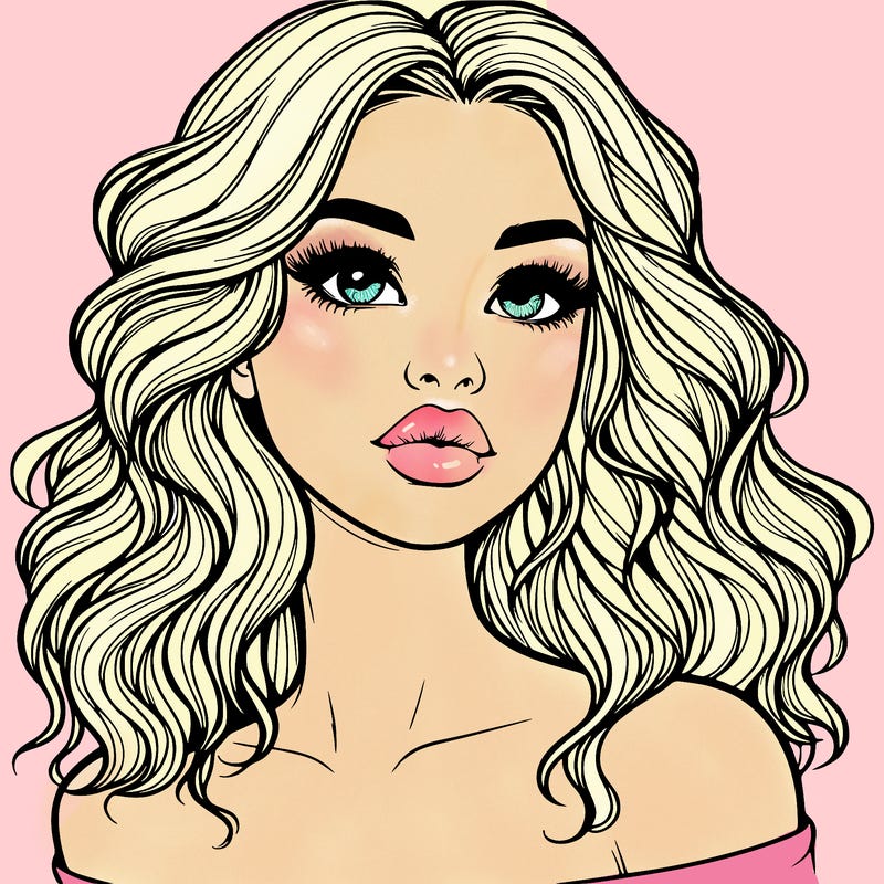 realistic girl with wavy hair and lips