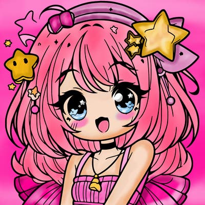 cute anime girl with star accessories