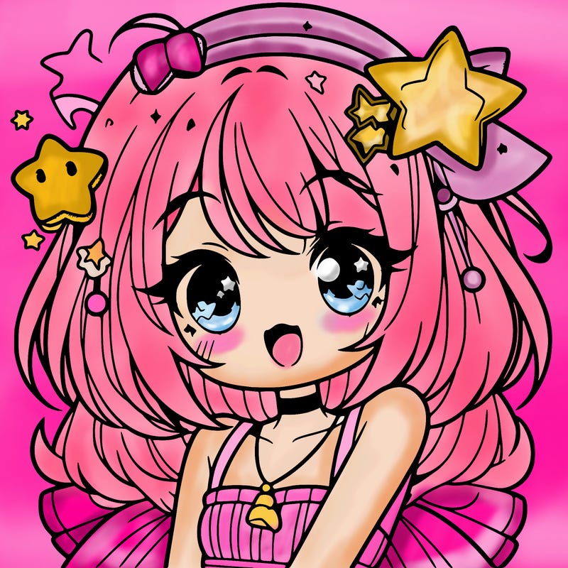 cute anime girl with star accessories