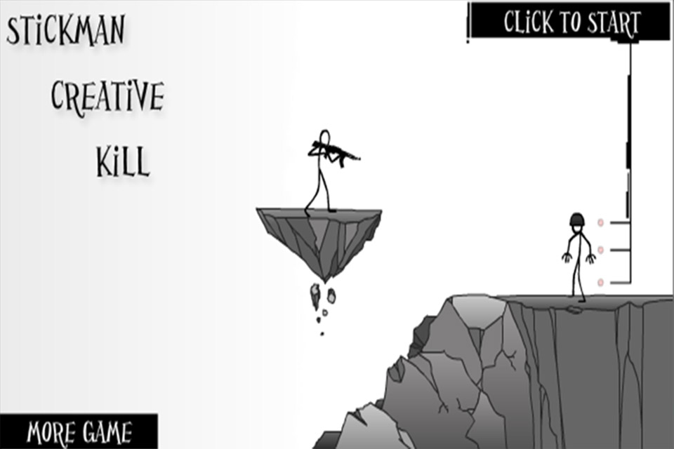 Creative Kill - Stickman Edition - Main menu of Creative Kill Stickman Edition showing stickman characters and a start button