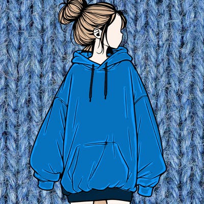 realistic girl with a oversized sweatshirt on and a bun