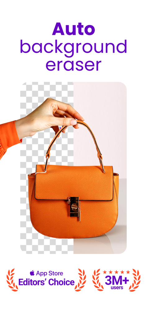 AI Background Editor - Ereasy - AI auto background eraser tool removing background from an orange handbag for a professional product photo