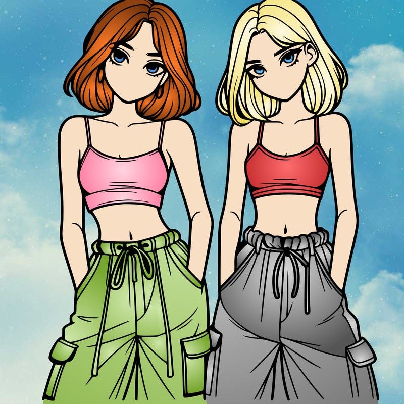 two girls with crop top with baggy pants