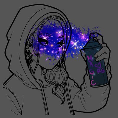 a realistic girl, spray painting