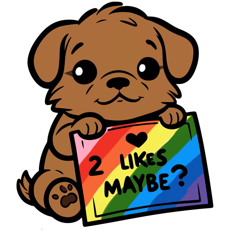 a puppy holding a sign that says 2 likes maybe?