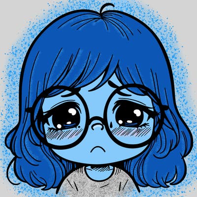 sad girl with big glasses