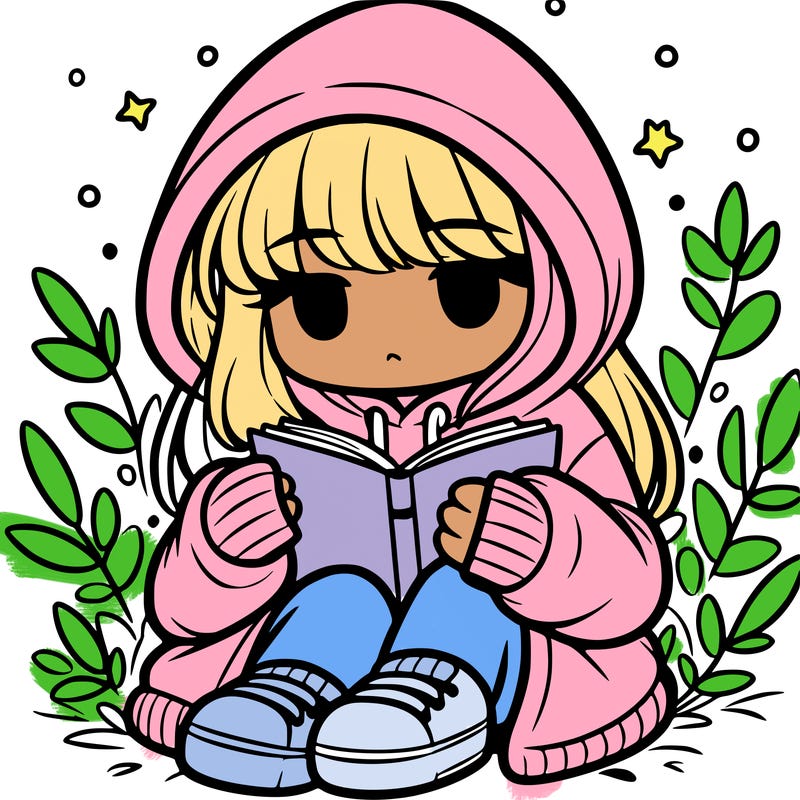girl in oversized hoodie reading a book