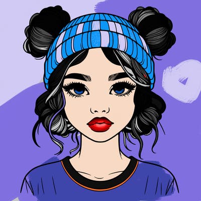 realistic girl with buns in her hair with a beanie on