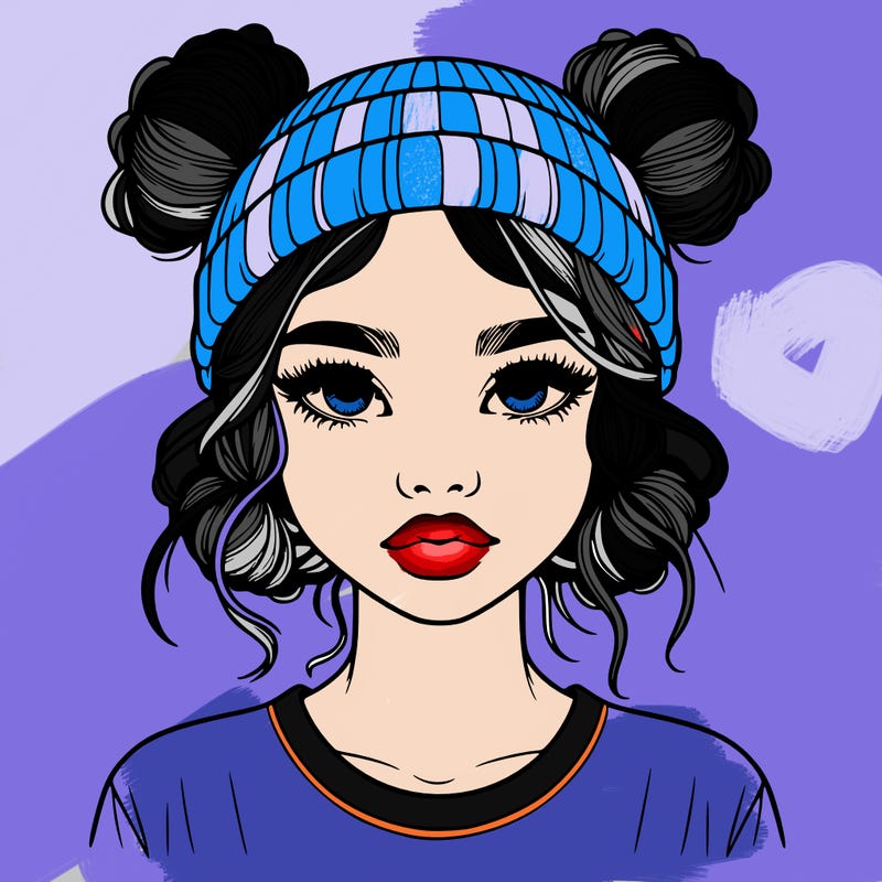 realistic girl with buns in her hair with a beanie on