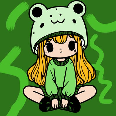 a girl wearing a frog hat and some frog socks