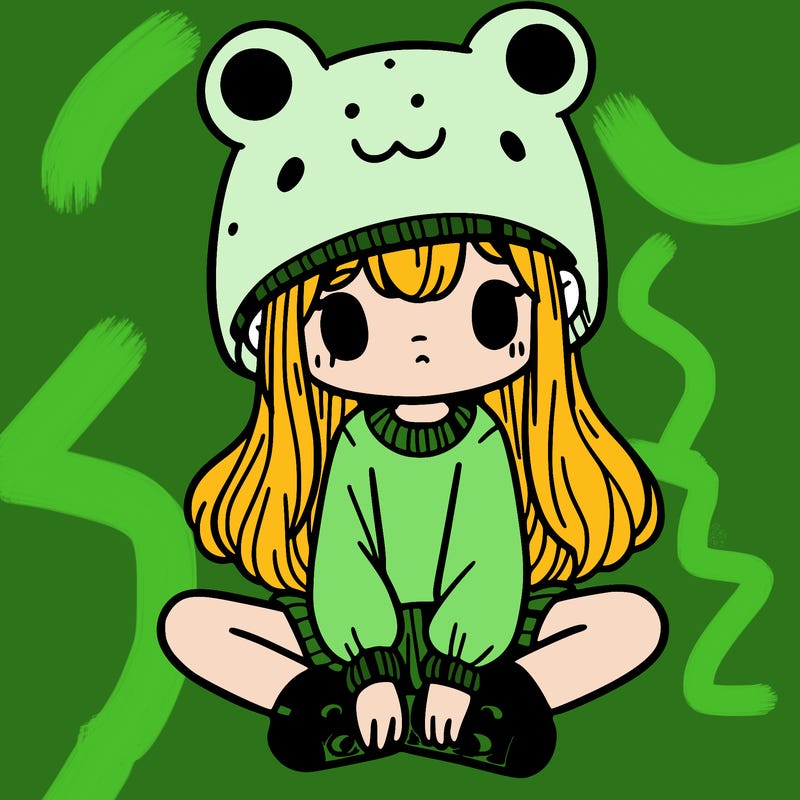 a girl wearing a frog hat and some frog socks