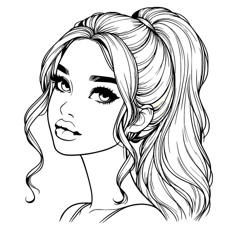 realistic girl with a ponytail on her hair and lips