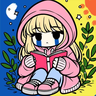 girl in oversized hoodie reading a book