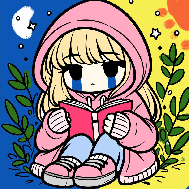 girl in oversized hoodie reading a book