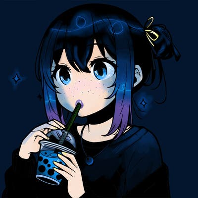 manga character drinking boba