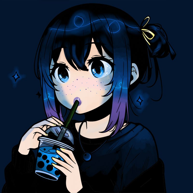 manga character drinking boba