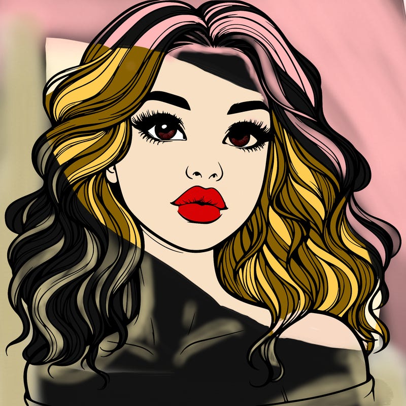 realistic girl with wavy hair and lips