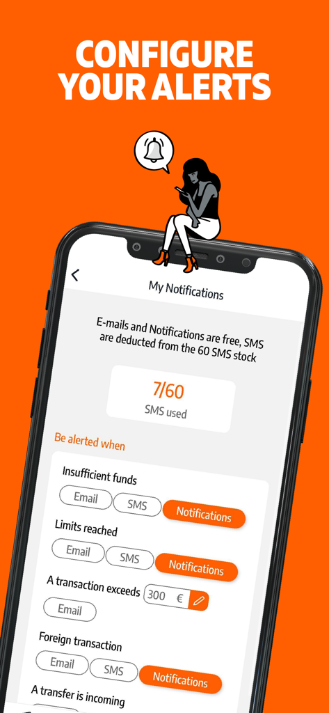 Écran de l'application mobile Nickel pour la gestion des notifications et alertes de compte bancaire en temps réel