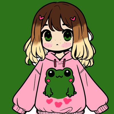 girl wearing frogging sweatshirt