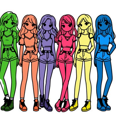 a group of girls wearing crop tops and shorts