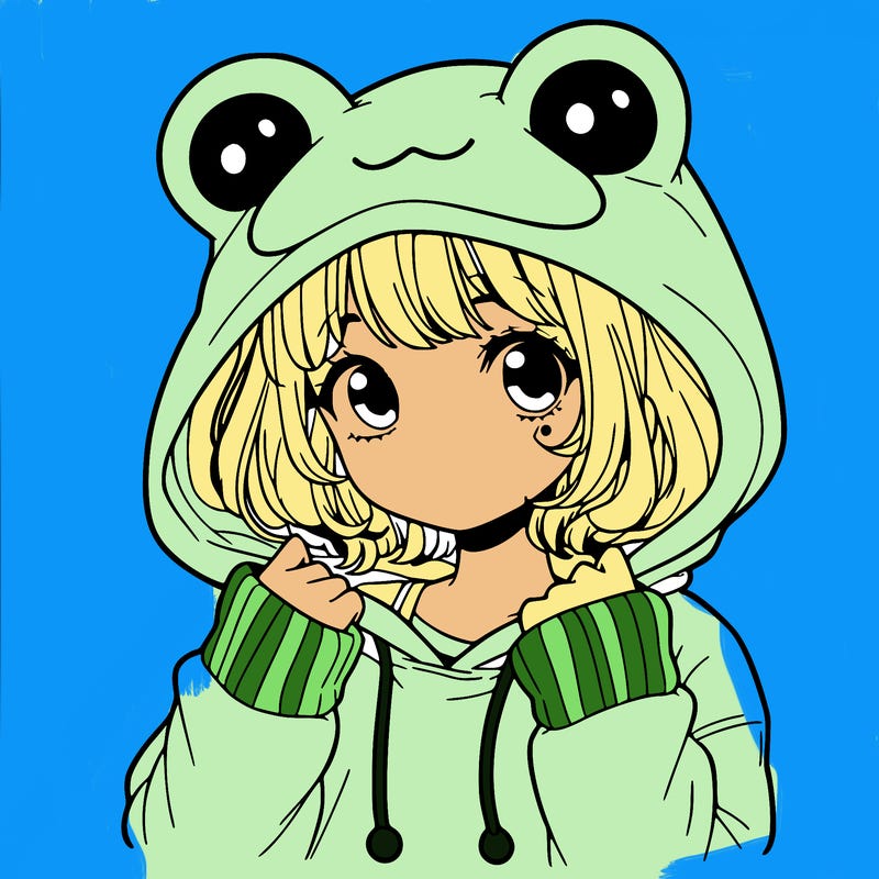 a cute teenage girl wearing a frog hoodie