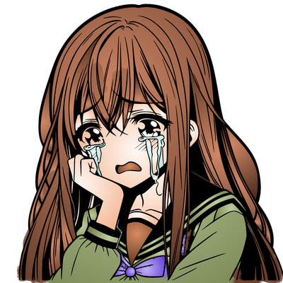 manga teenage girl  with long hair crying
