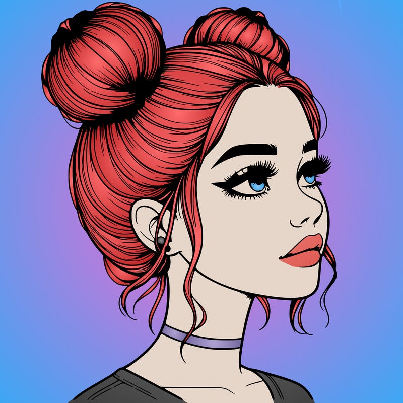 realistic girl with buns on the top of her head