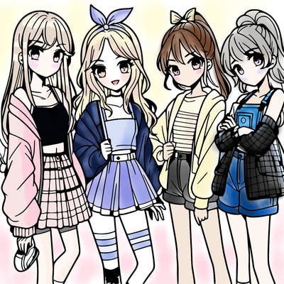 teen manga girls group of 4