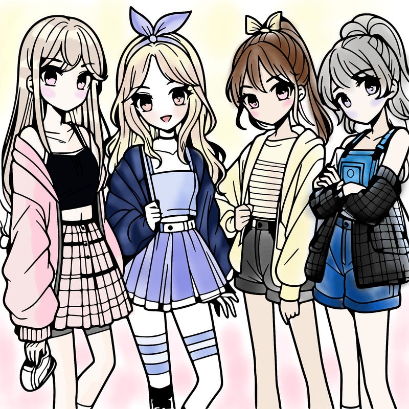 teen manga girls group of 4