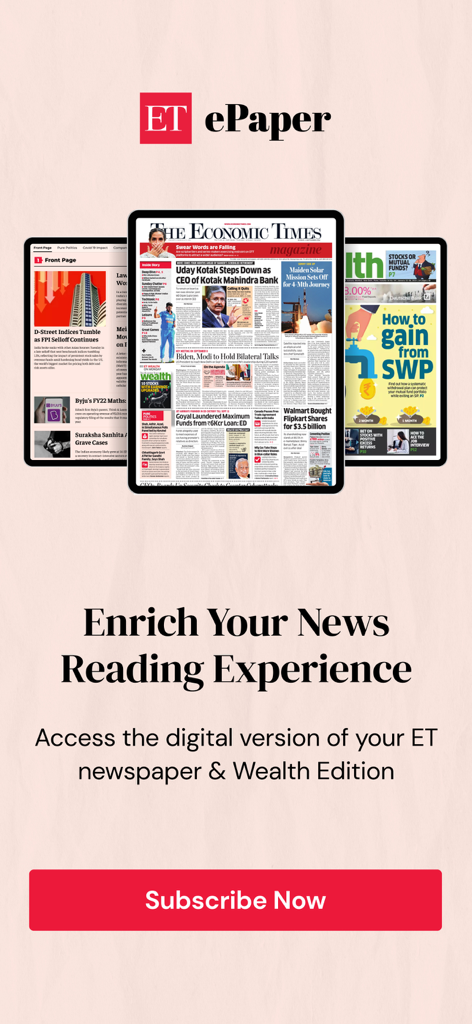 Economic Times Newspaper App - Economic Times ePaper app showing digital newspaper and Wealth edition on tablets with a subscribe button