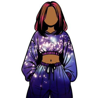 realistic girl faceless with baggy pants and a crop top