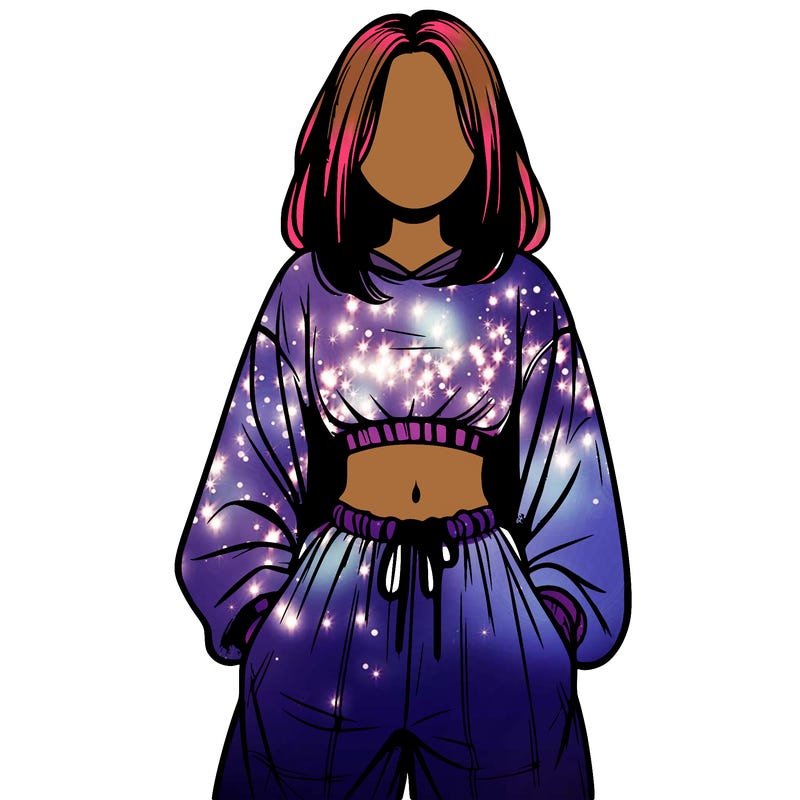 realistic girl faceless with baggy pants and a crop top