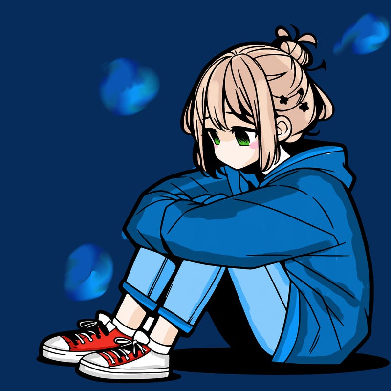 sad anime girl sitting alone