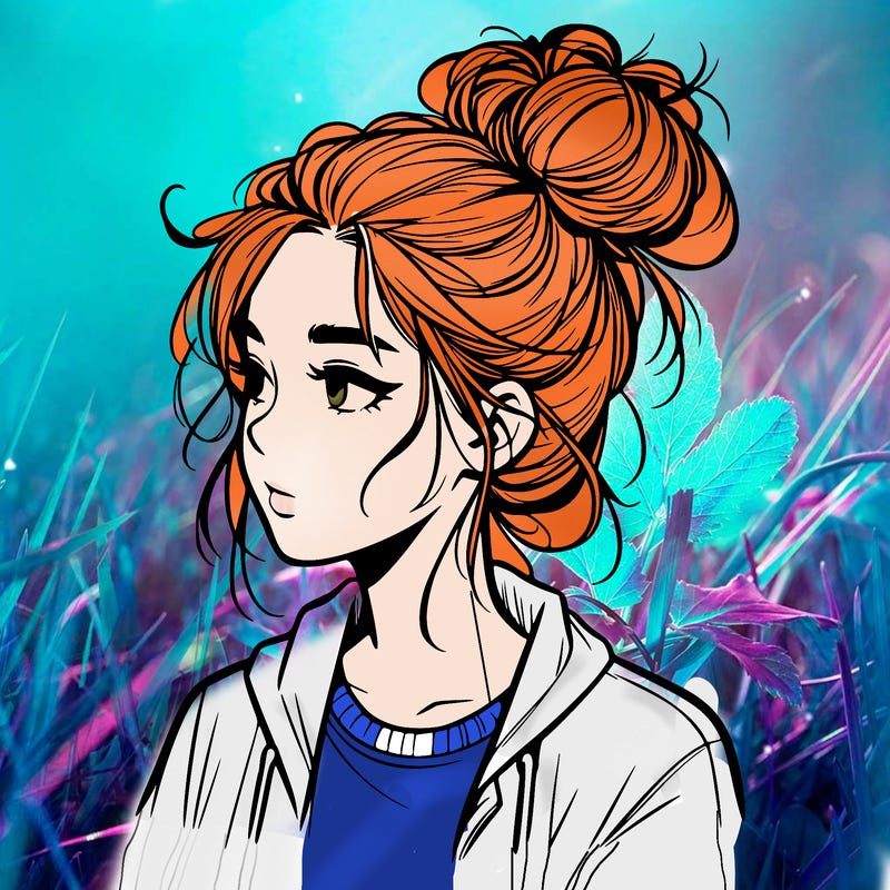 realistic teenage girl with a messy bun