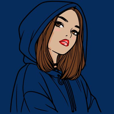 a realistic girl in a hoodie