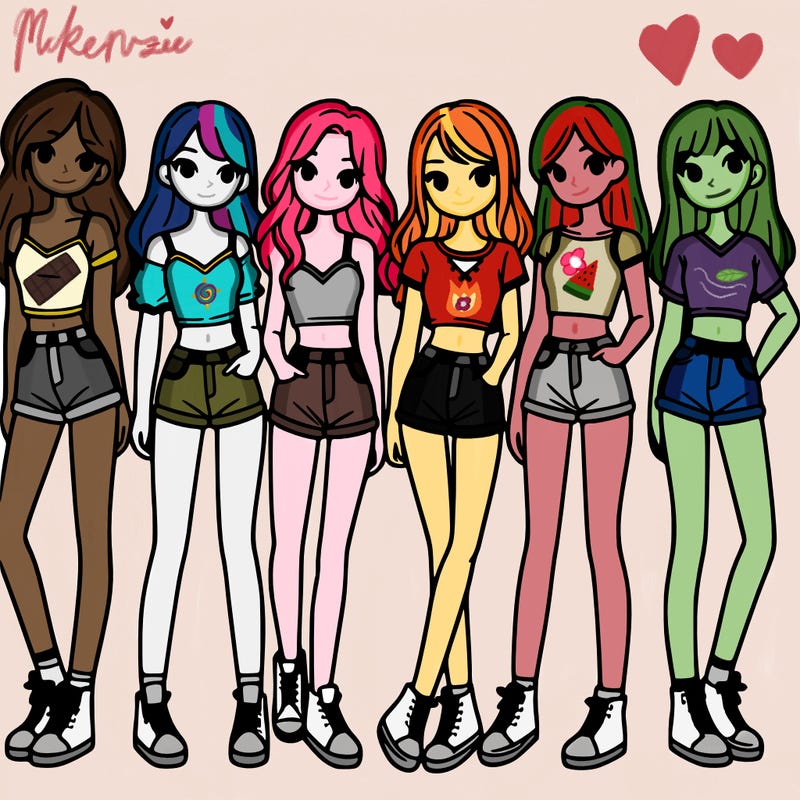 a group of girls wearing crop tops and shorts