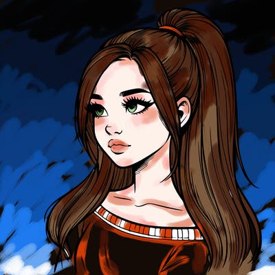 realistic girl with a high ponytail